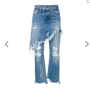 R13  Double Classic Shredded Jasper Skirt Jeans Blue  Size 25